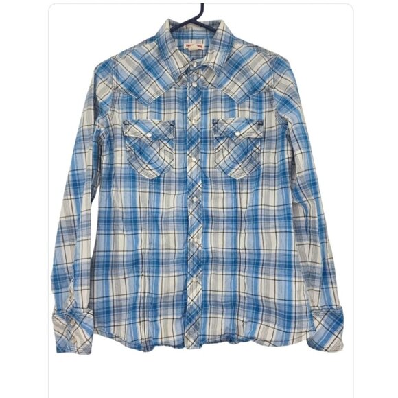 True Religion Pearl Snap Western Button up Men's Plaid Shirt Size M